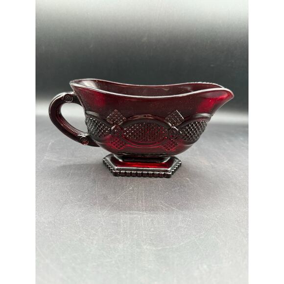 Vintage Avon 1876 Cape Cod Red Glass Footed Gravy Boat w/ Handle - Picture 5 of 8